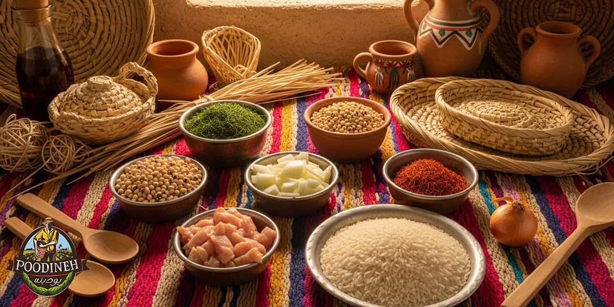 مواد اولیه پلو شوشتری با شوید خشک 