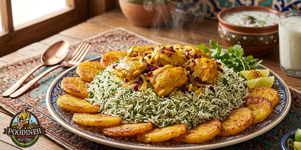تهیه گشنیز پلو با مرغ زعفرانی